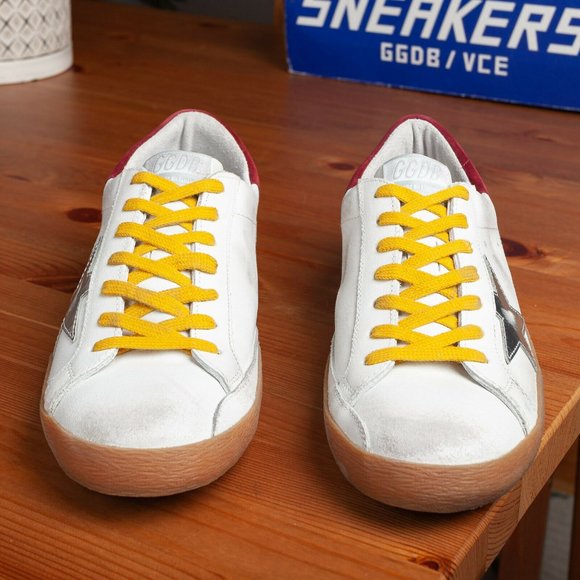 Golden Goose Sneakers Distressed White Crack Silver Superstar - Size 40 - Picture 8 of 11
